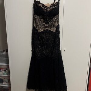 Basix Elegant Strapless Black Lace Dress